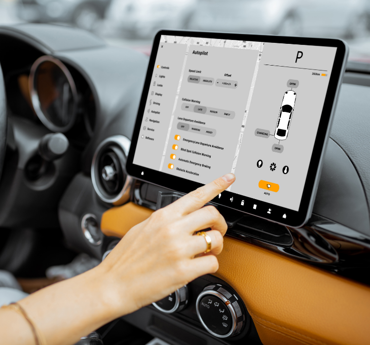 Person driving car with mobile