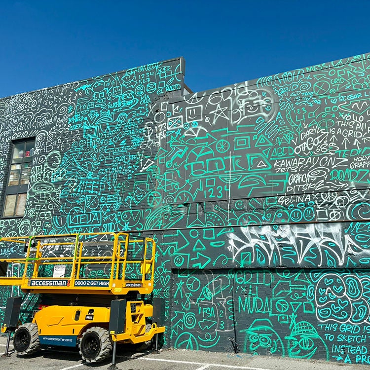 Street art doodle grid Christchurch.