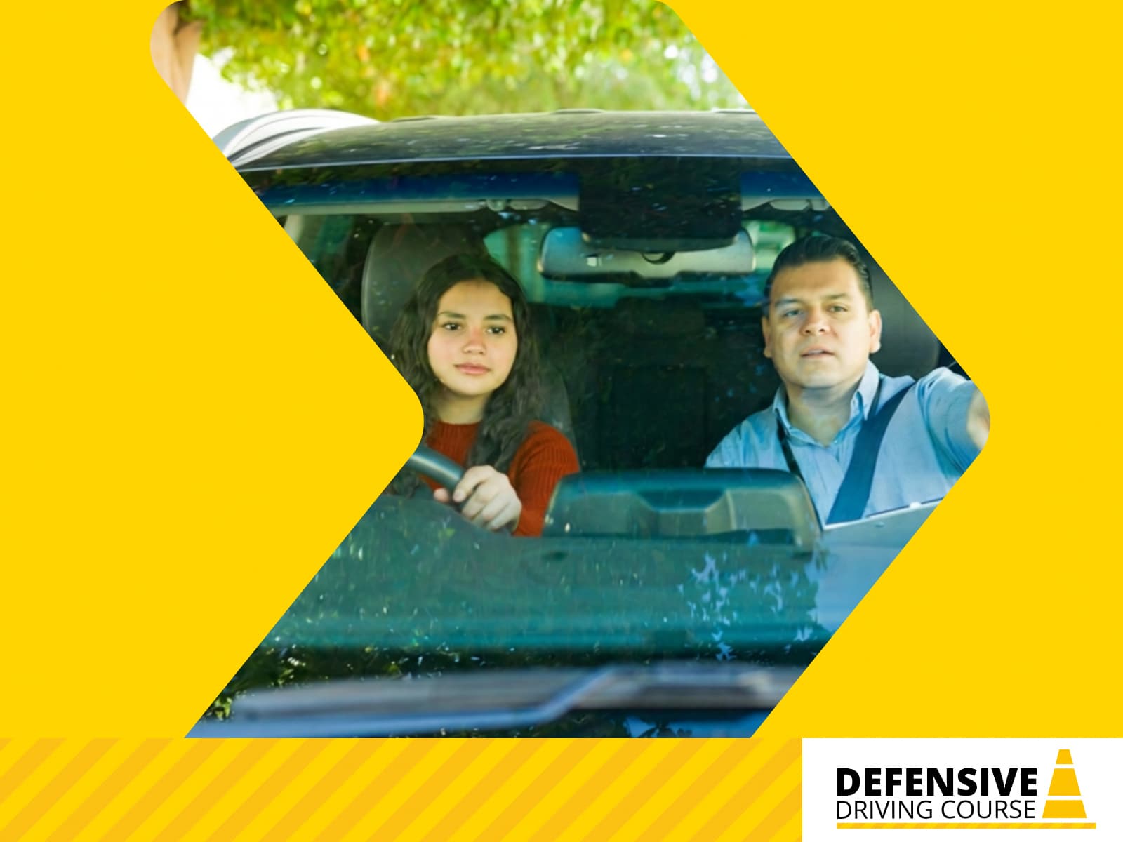 Defensive Driving Course lesson with instructor in car