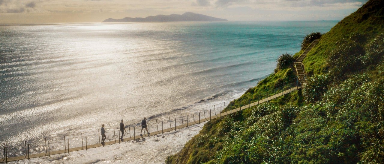 Breathtaking view from Escarpment Track, running above the Kāpiti Coast in Wellington.