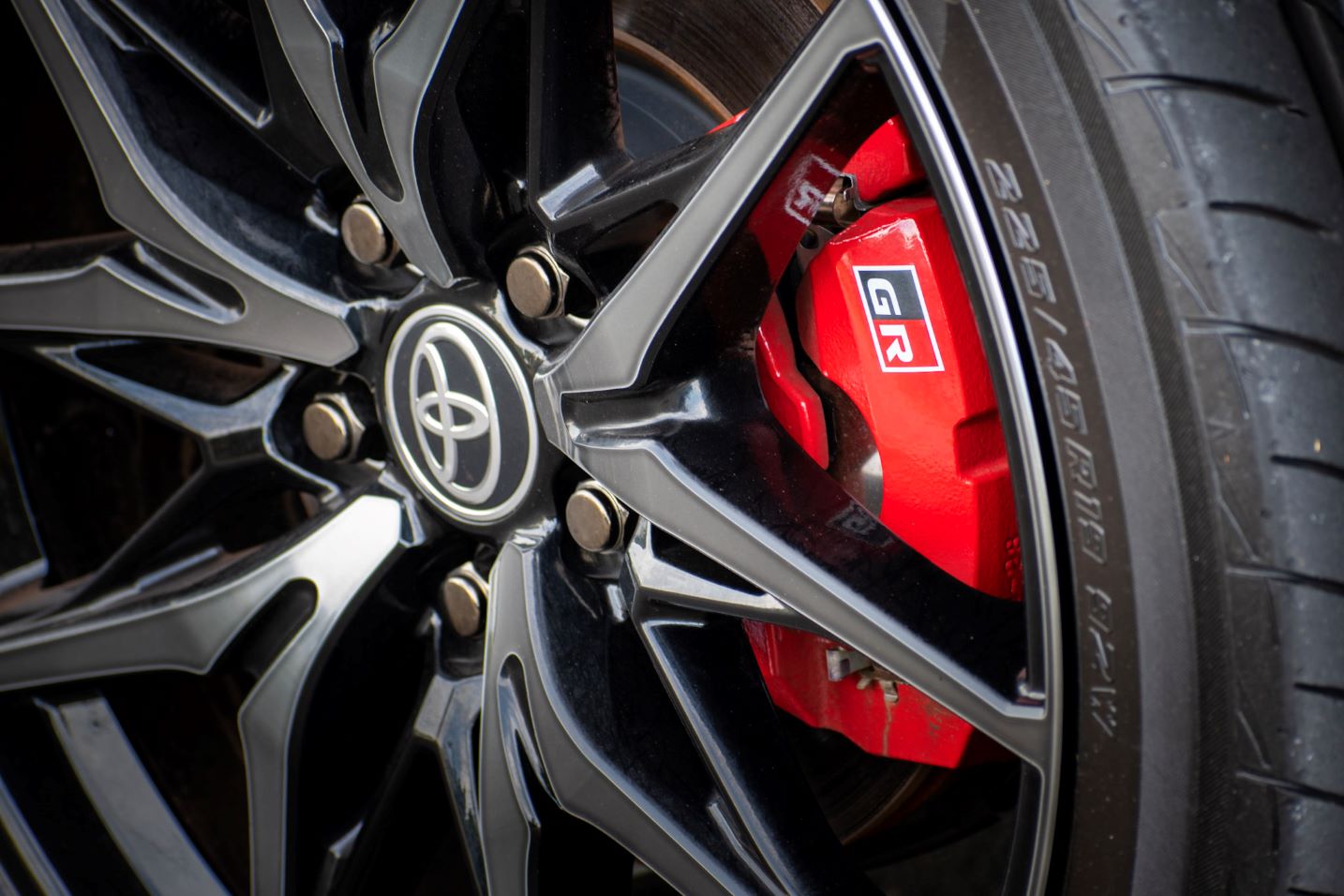 close up of wheel and brakes showing GR badge