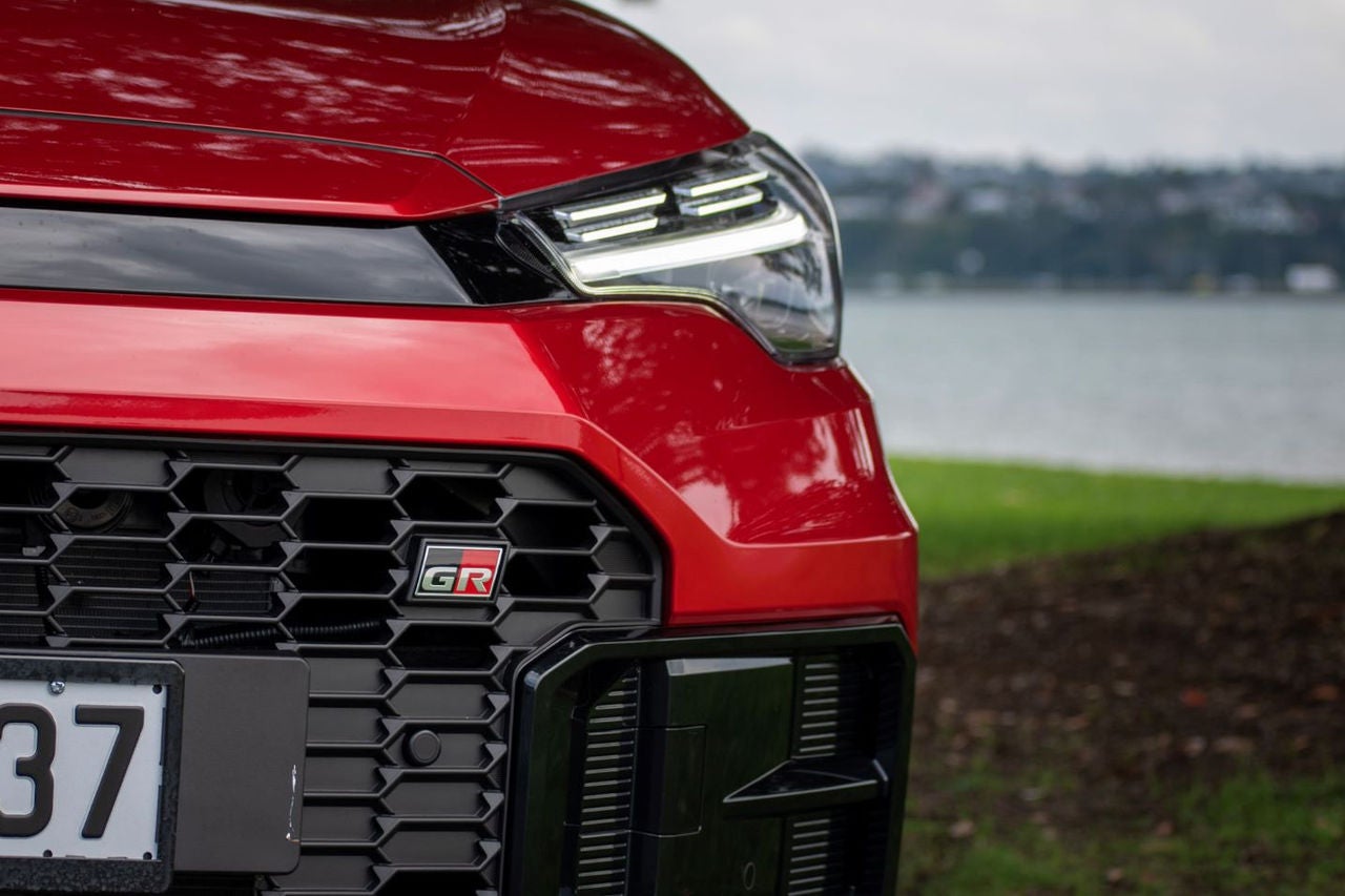 close up of front bumper showing Toyota GR badge