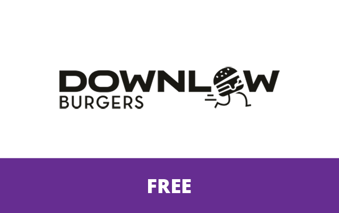 Downlow Burgers logo with free text underneath