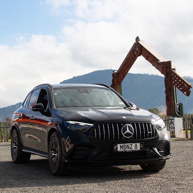 Black Mercedes AGM-GLC with hot pools in foreground.