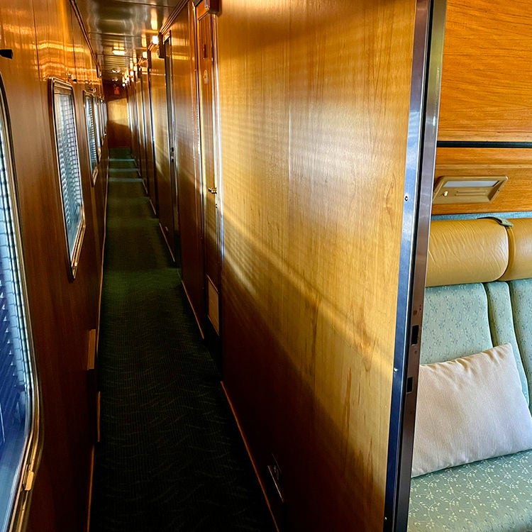 The narrow corridor onboard The Ghan.