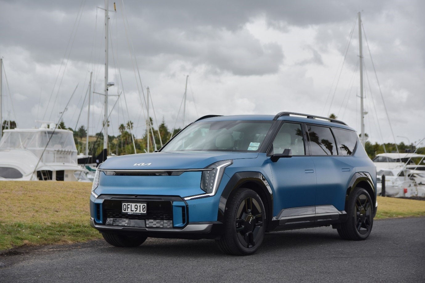 Parked Blue Kia EV 9