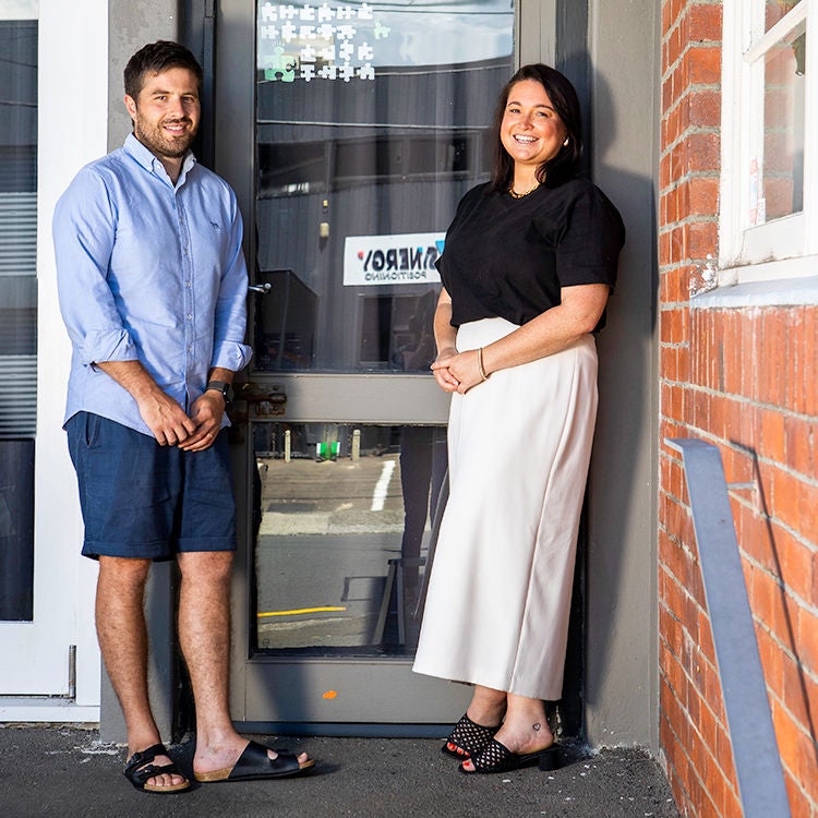 Polly Larkham and husband, Antony D'Esposito outside their former fish factory home. Photo by Nicola Edmonds.