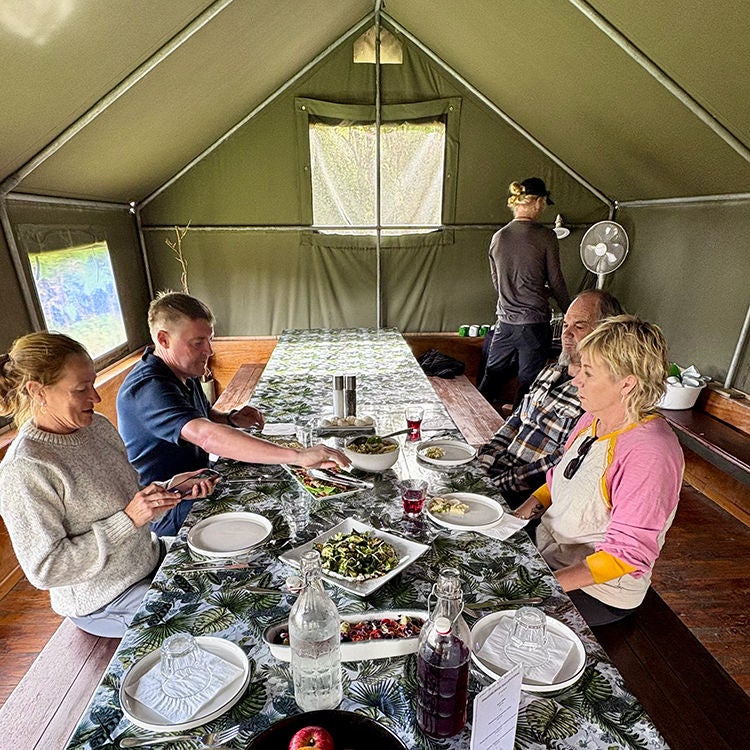 A delicious safari tent lunch at Waitai Lodge. Photo by Jo Percival.