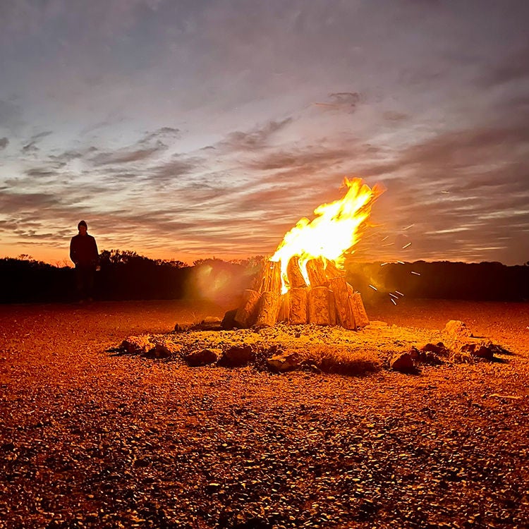 A sunrise bonfire at Marla. 