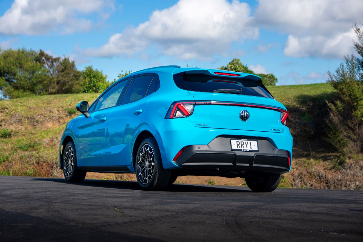 Back view of blue MG4 Urban