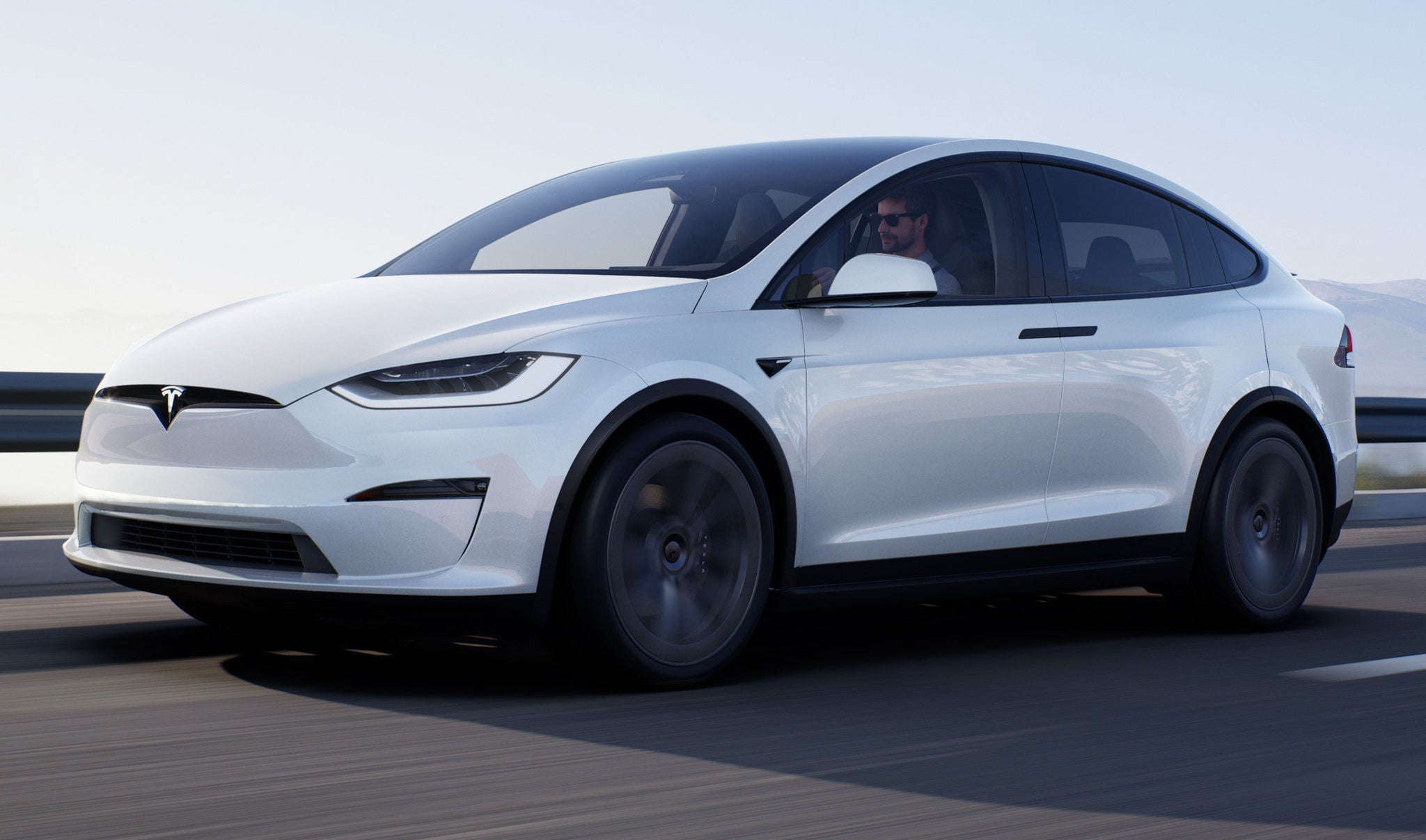 A white Tesla Model X car