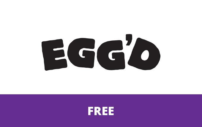 EGG'D text logo with free text copy underneath
