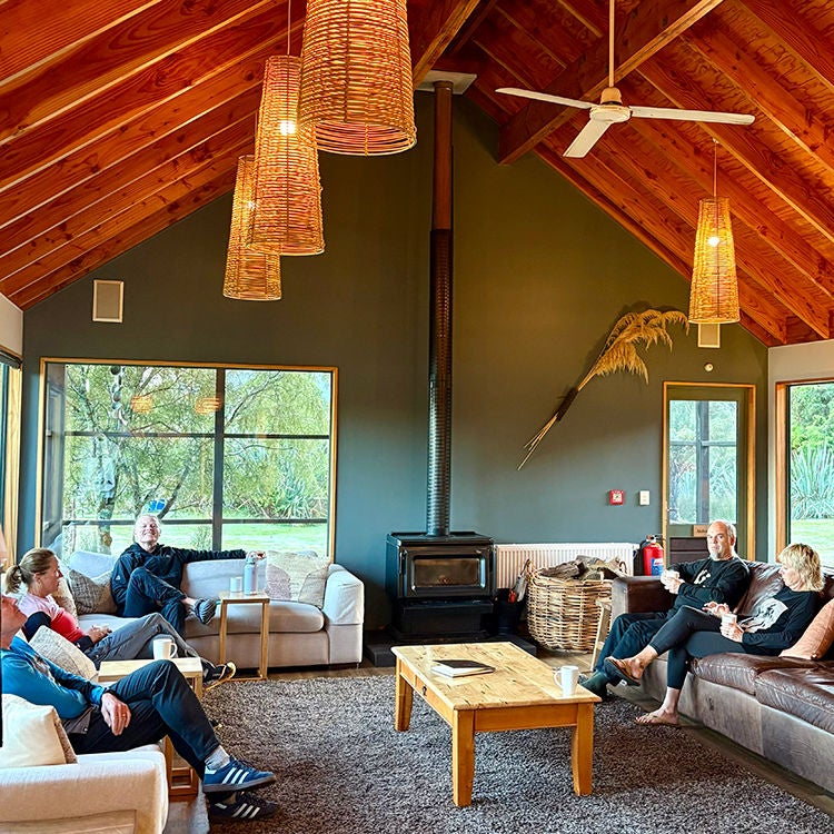 The comfortable lounge at Waitai Lodge. Photo by Jo Percival.