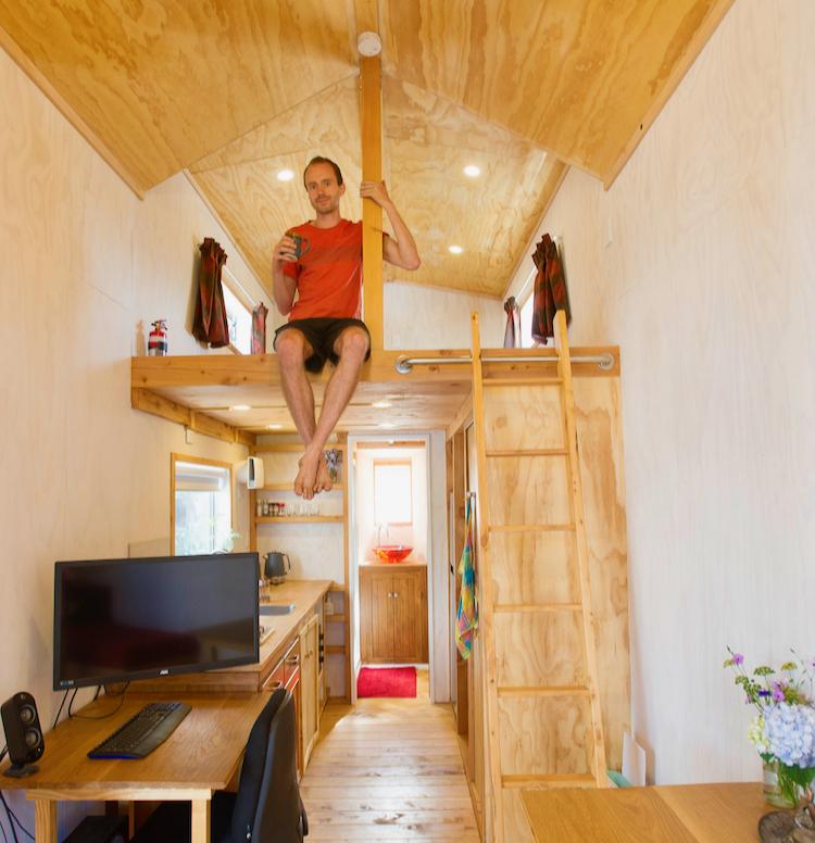 Once weathertight, the tiny house is a cosy space.