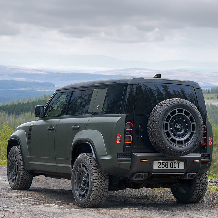 The rear view of the Land Rover Defender Octa