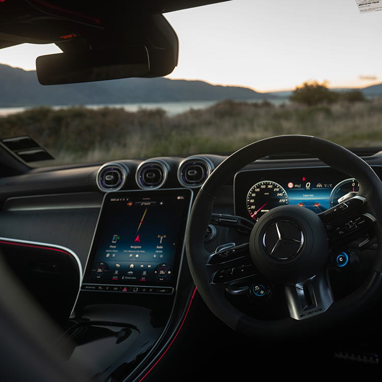The sleek interior of the Mercedes-AMG.