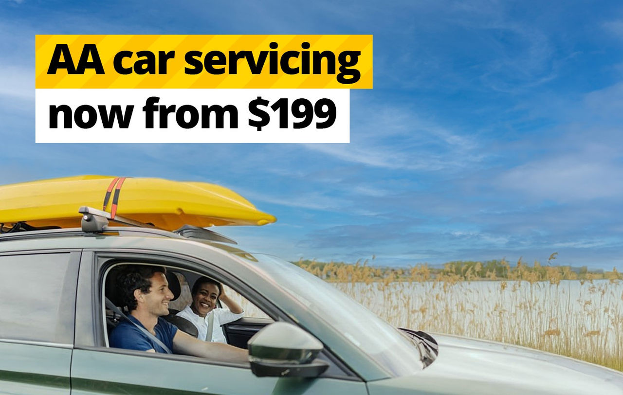 Promotional image with copy that reads 'AA car servicing now from $199'