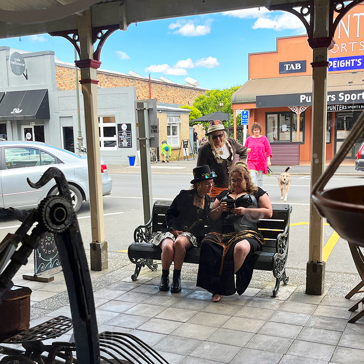 People gather in Thames for the annual Steampunk Festival. Photo by Kathryn Webster.