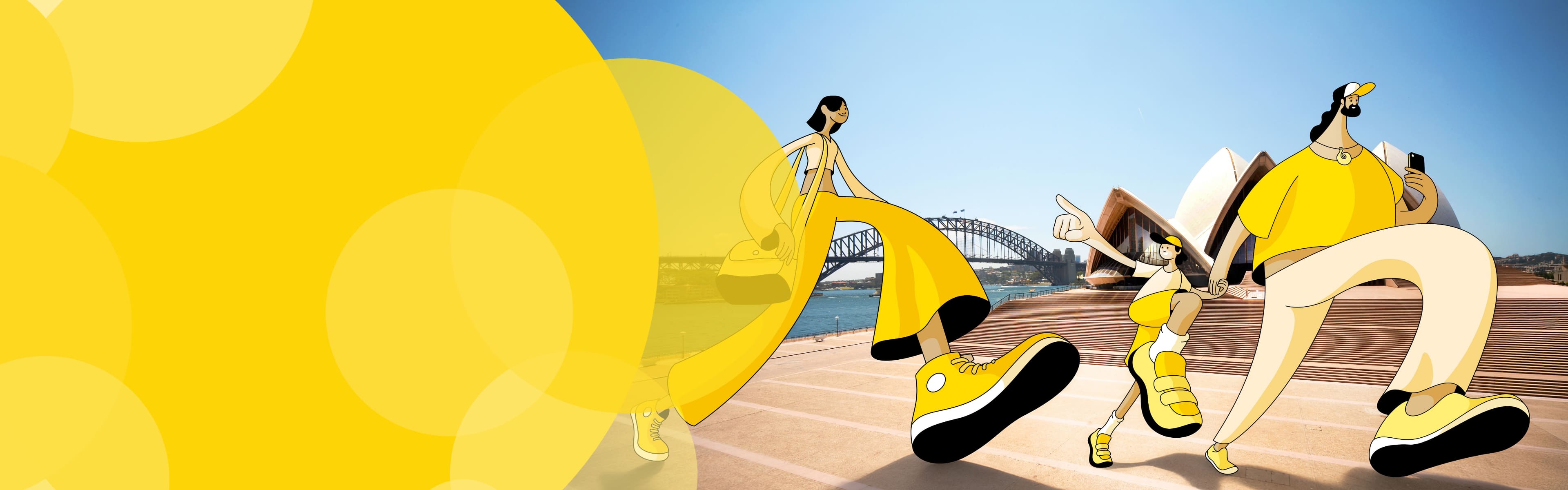 Characters walking in Sydney