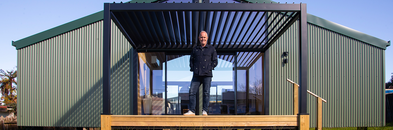 Architect Richard Naish at the Living House. Photo by Alan Gibson.