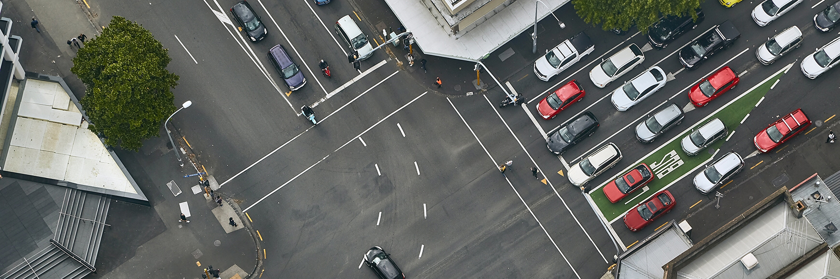 Aerial view of a busy intersection