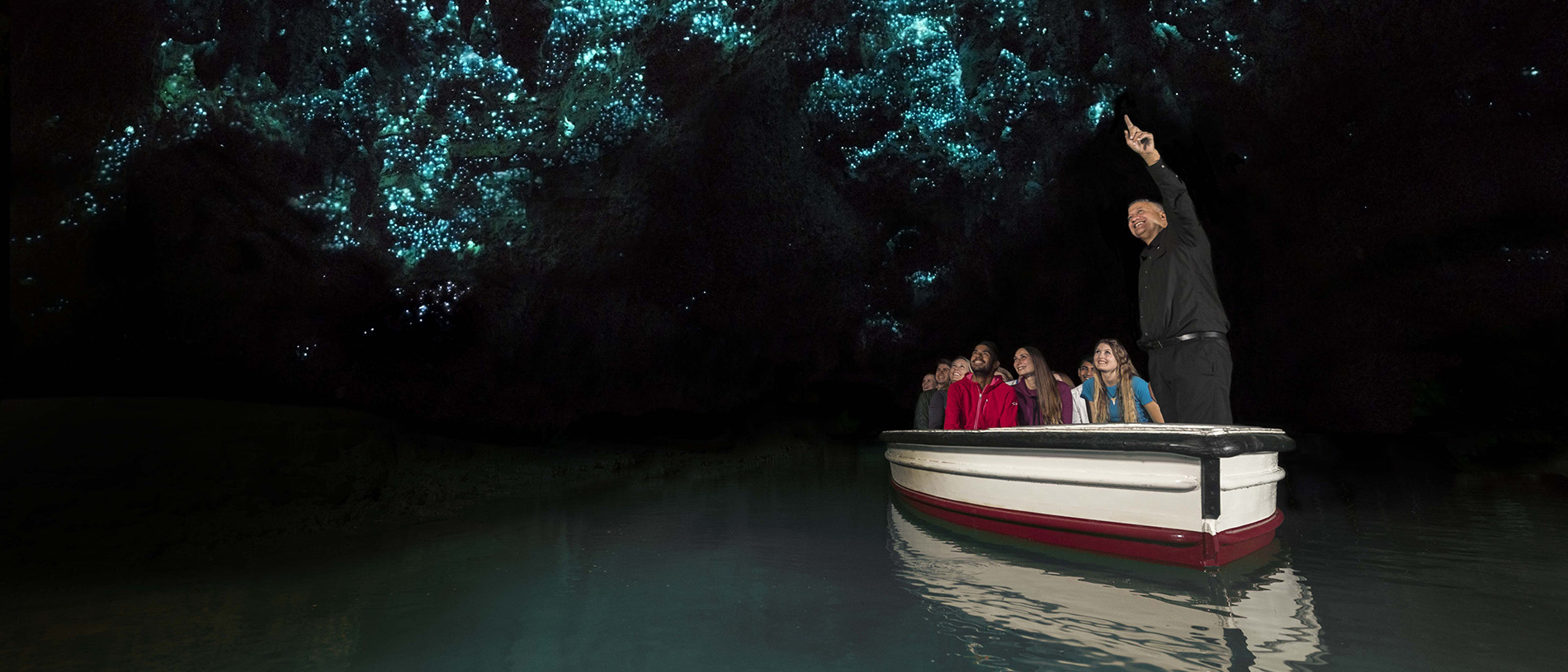 Waitomo Glowworm Caves: a cave aglow with lights