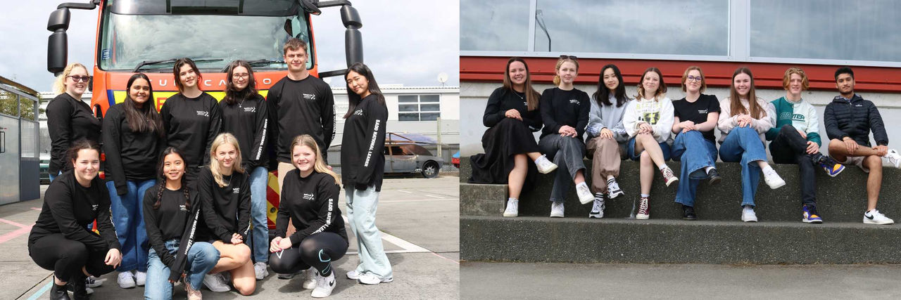 Two images of the SADD student team in uniform