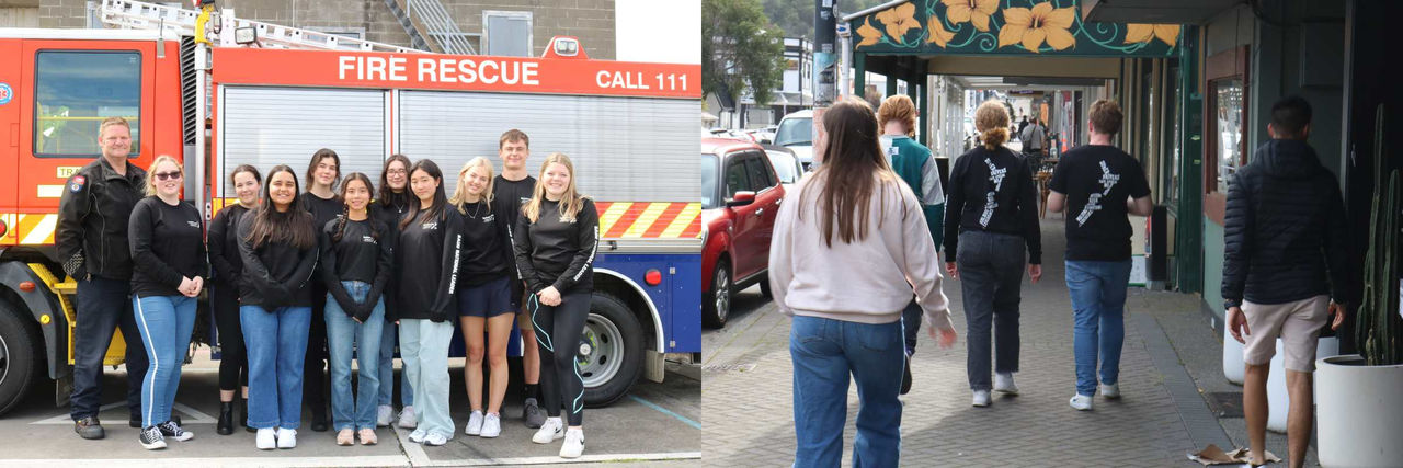 Two images of the SADD student team out and about