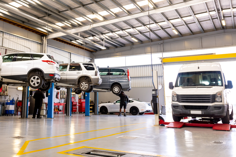 Inside a mechanic building