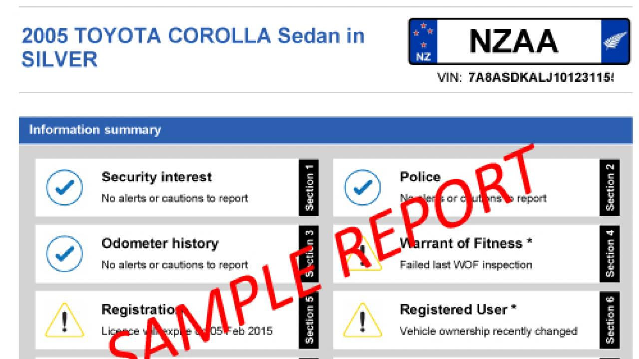 Vehicle history sample report