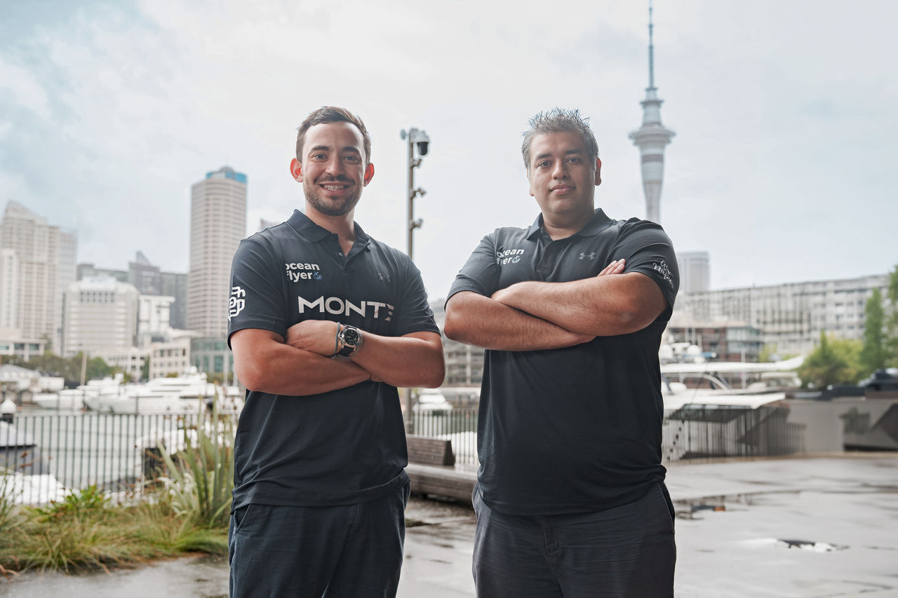 Timothy Eyre chief operating officer of MONTE (left) and Ocean Flyer chief executive Shah Aslam 