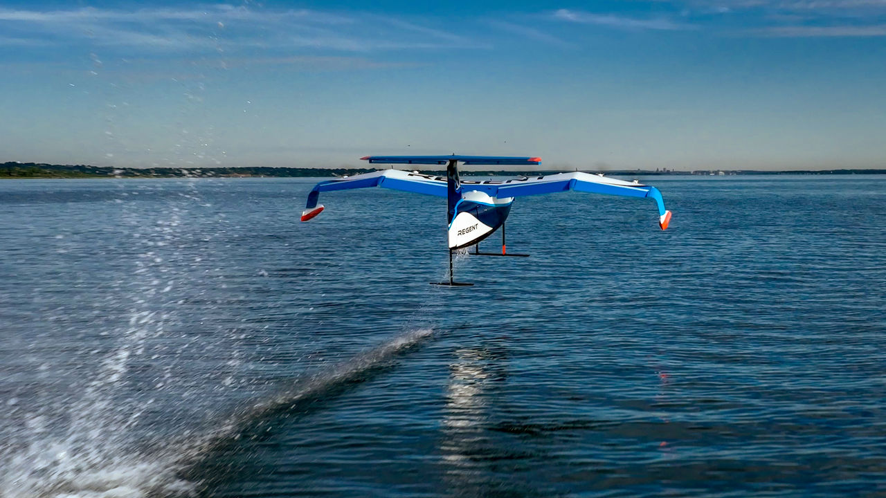 Regent electric seaglider flying over the sea