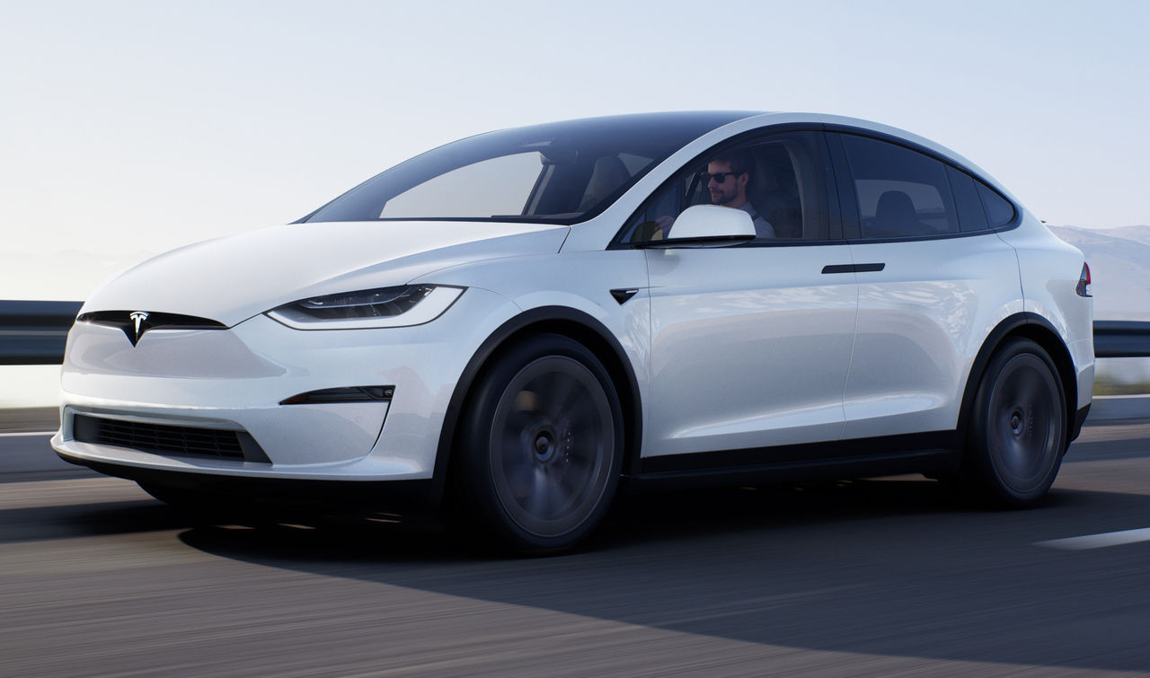 A white Tesla Model X car