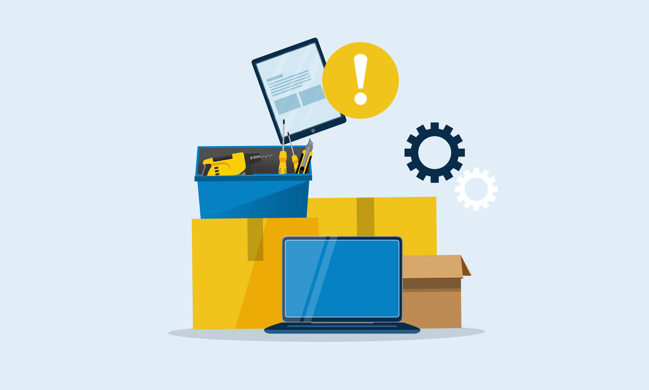 Illustration of packed boxes and tool kit