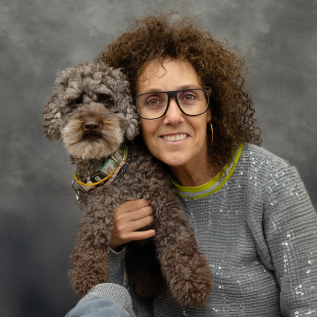 Lady and Dog with Curly Hair