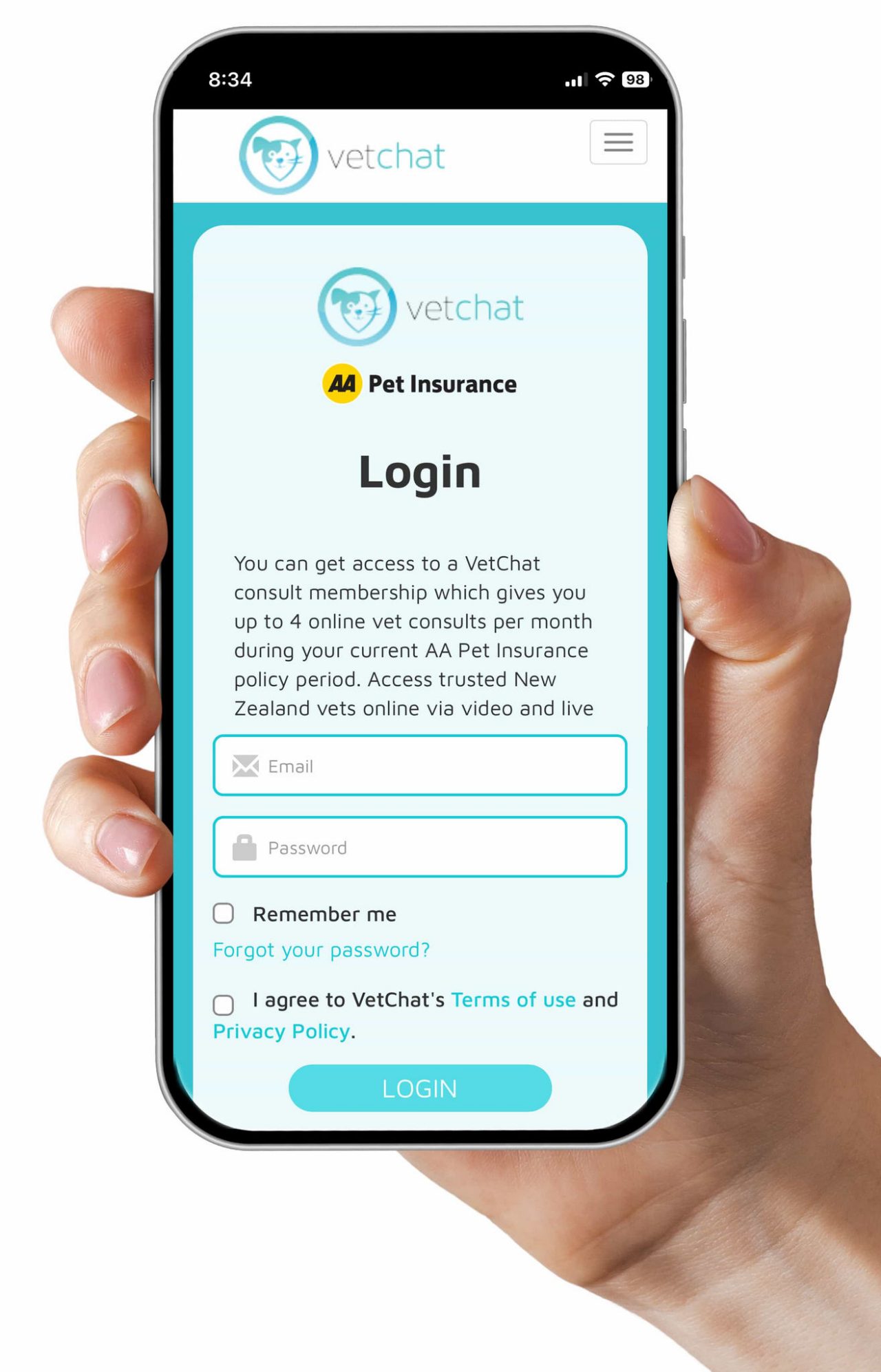 Phone accessing vetchat login page