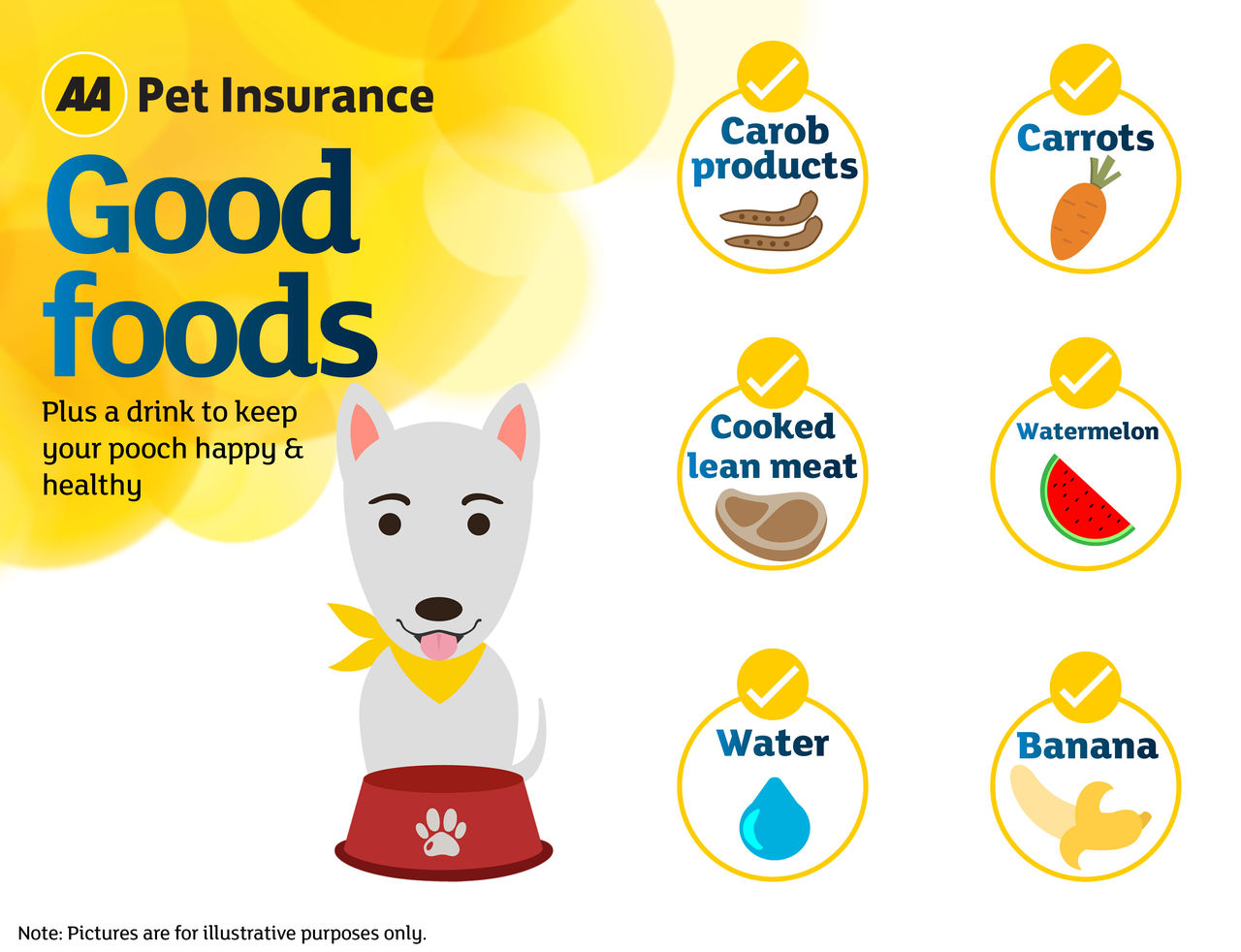 An illustration listing 6 good foods dog can eat