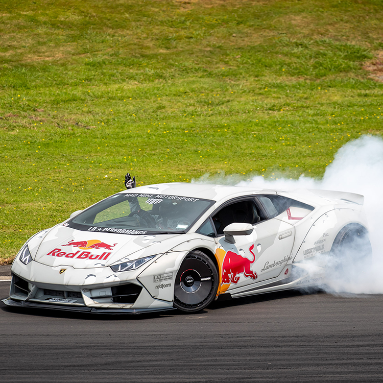 The Lamborghini drift supercar on the track. 