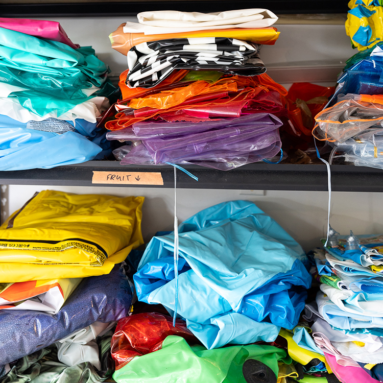 Nina's collection of punctured pool toys, soon to become bags.