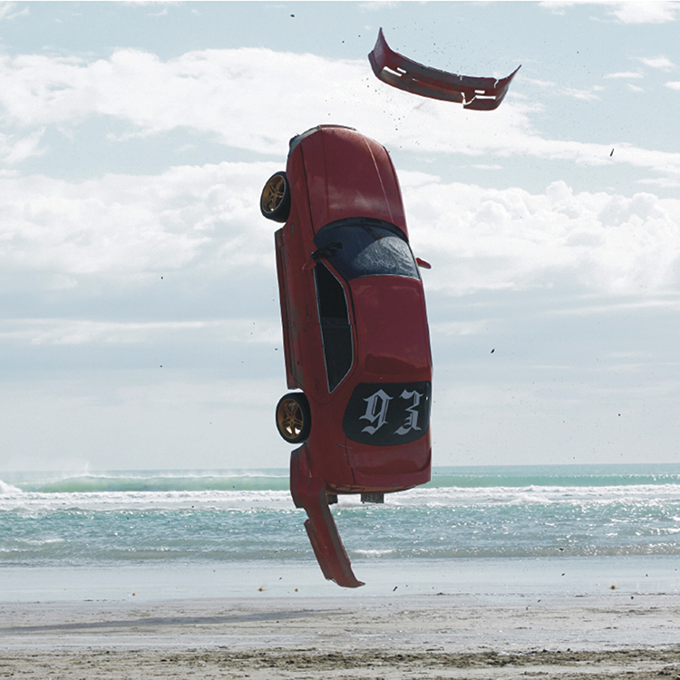 The epic stunt crash on Te Henga Bethells Beach.