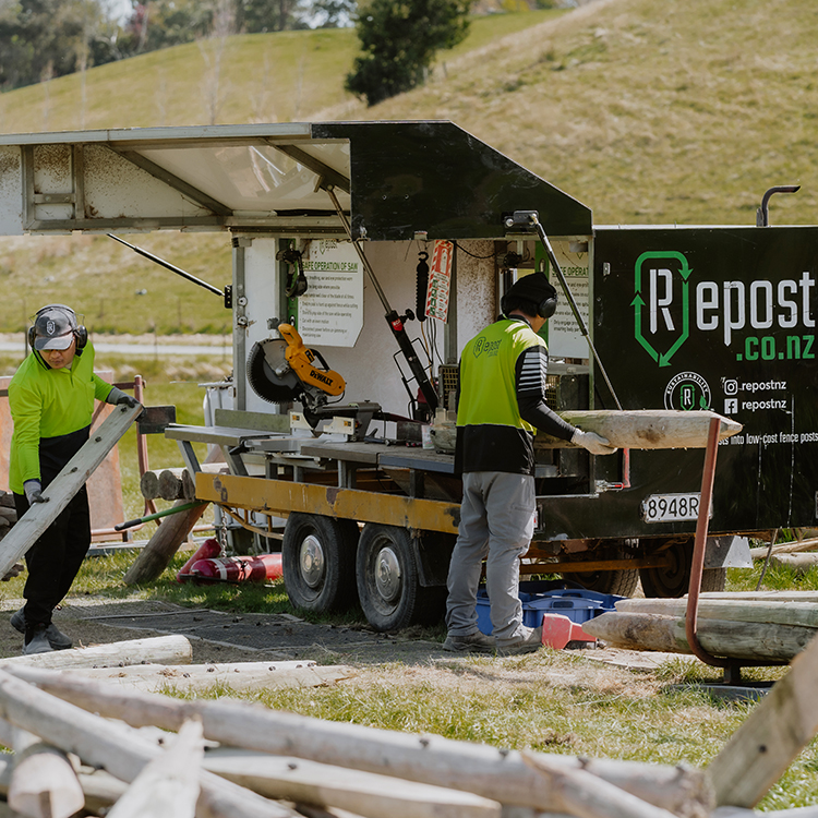 The Repost team refurbish old vineyard posts.