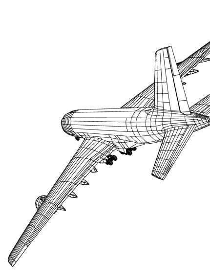 Black and white drawing of an airplane