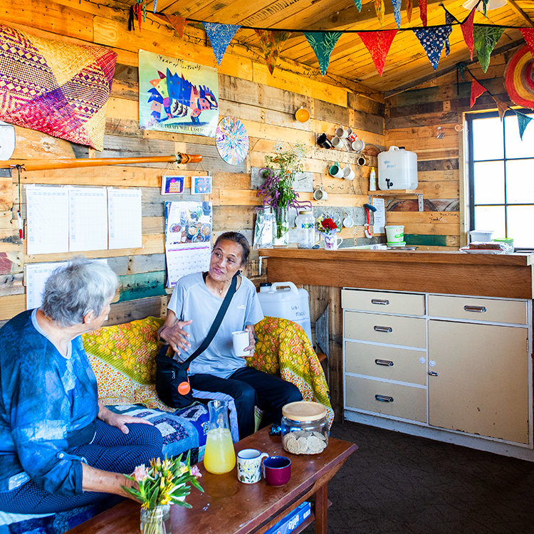 People enjoy a cuppa in Te Mauri Ha.