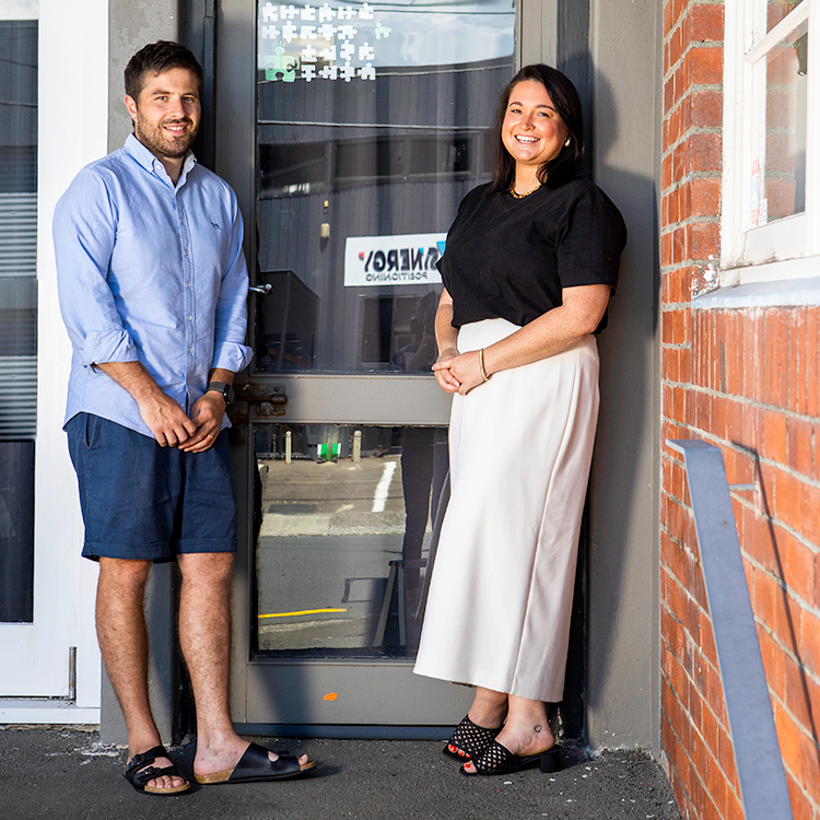 Polly Larkham and husband, Antony D'Esposito outside their former fish factory home. Photo by Nicola Edmonds.