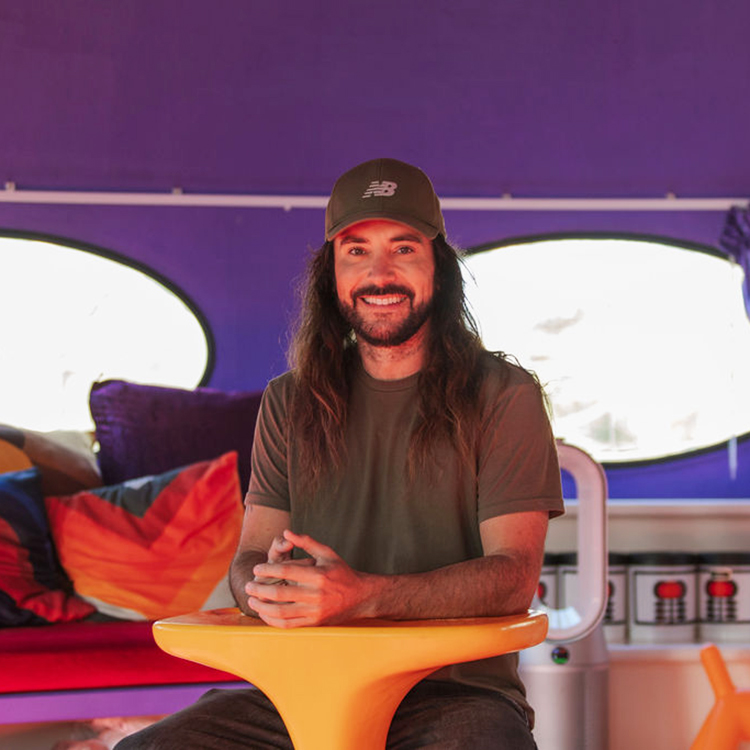  Nick McQuoid inside his Futuro house Airbnb. Photo by Nancy Zhou.