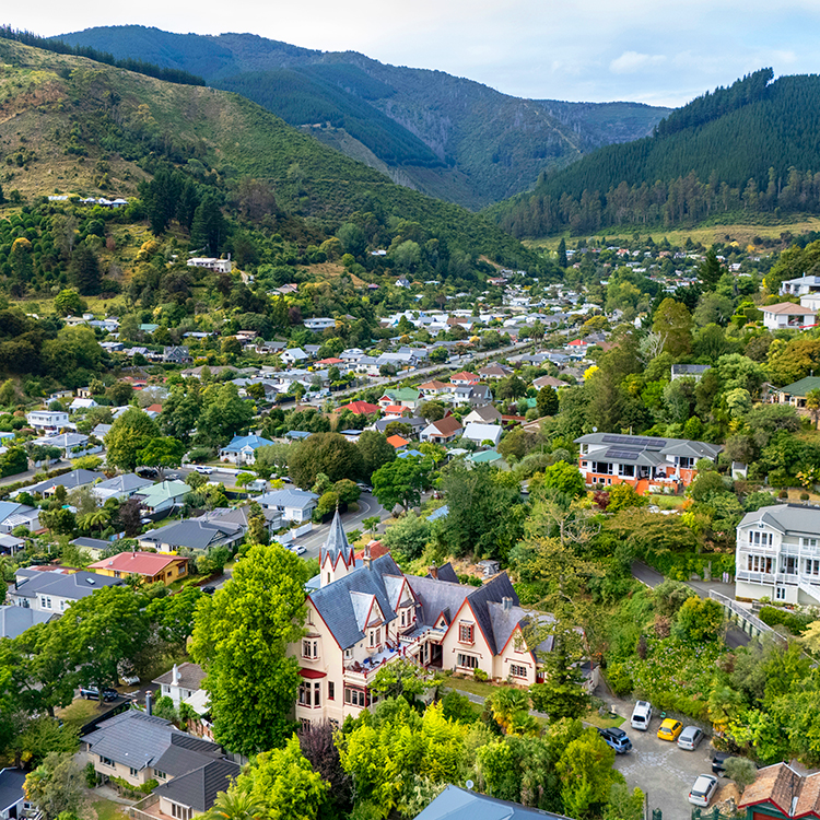 The Gothic Revival Victorian architecture of Warwick House stands out in Nelson.