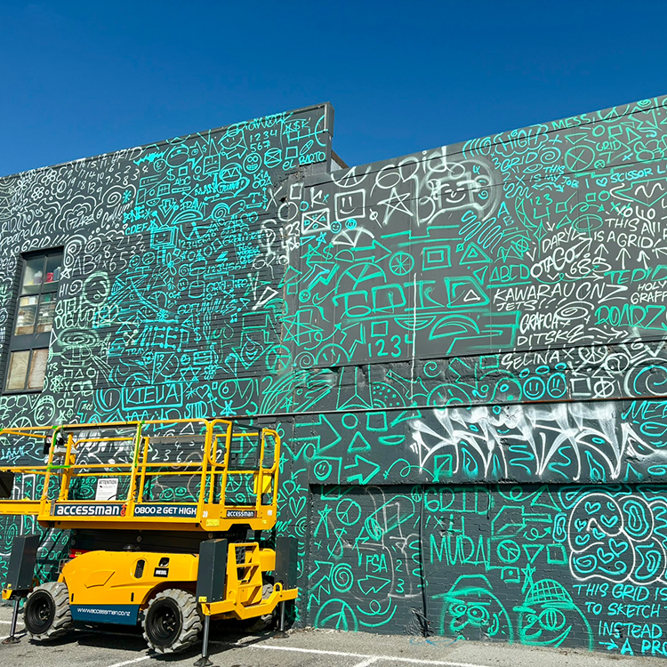 Street art doodle grid Christchurch.
