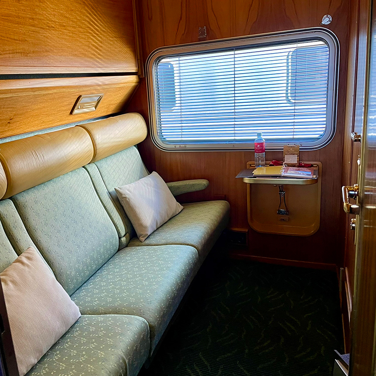 A comfortable, compact Gold Class cabin.