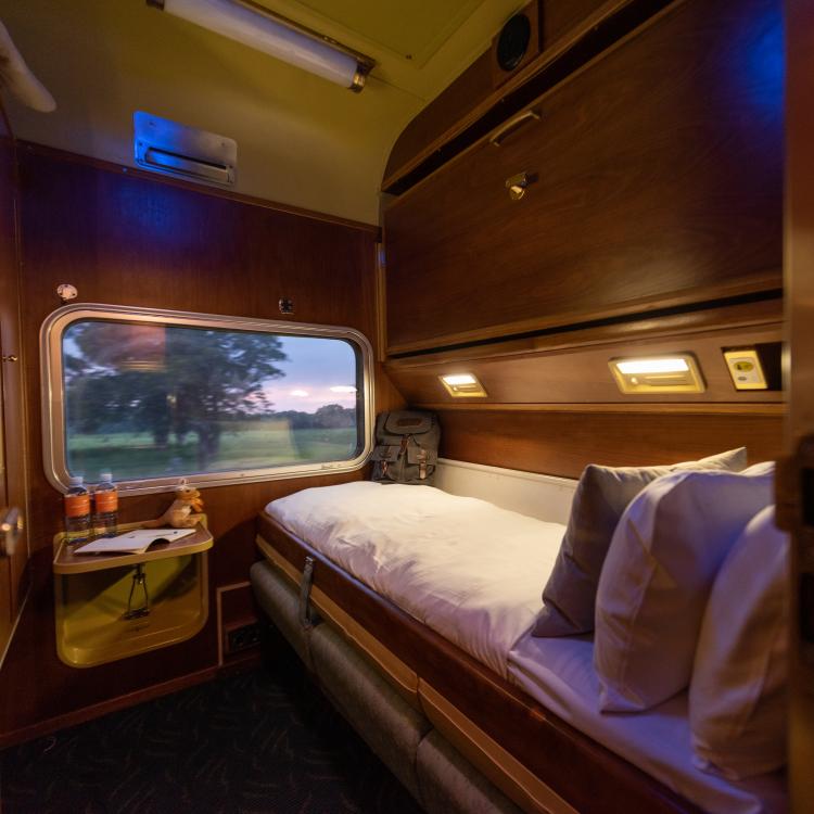 The cosy cabin on board the Great Southern Train.