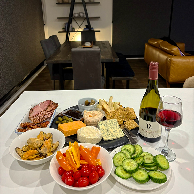 Nibbles in PJs at the Martinborough Airbnb. Photo by Jo Percival.